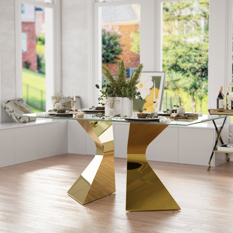 63 Glass Dining Table For 4 6 Chrome Gold Legs